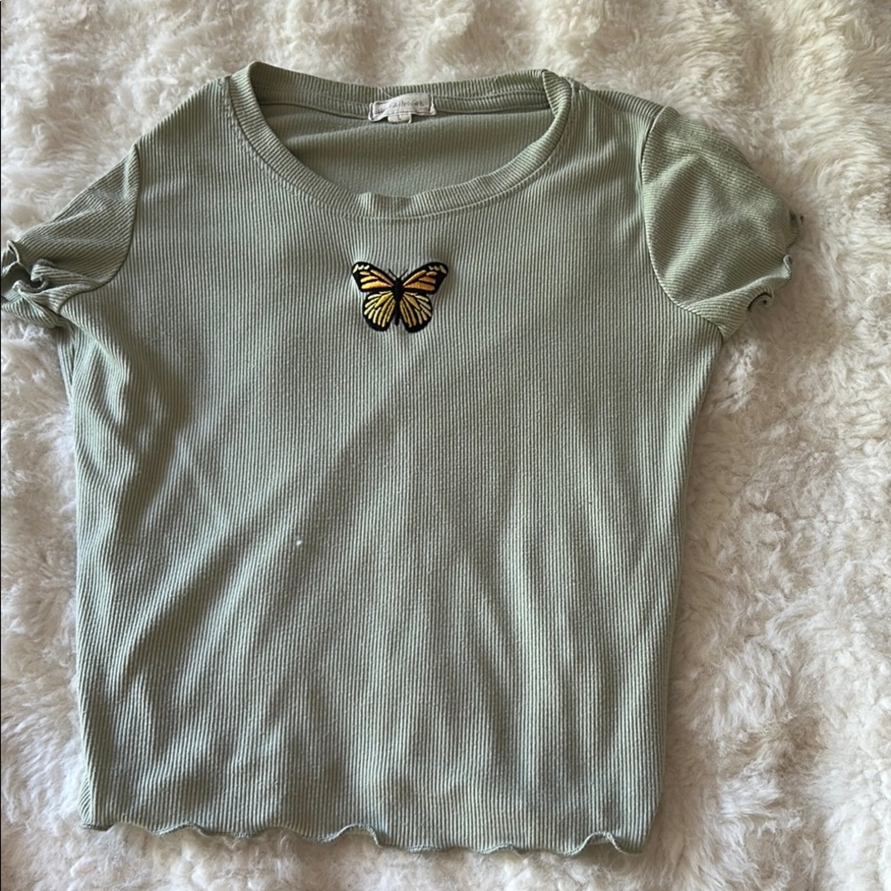 Green Butterfly Embellished Women's Top